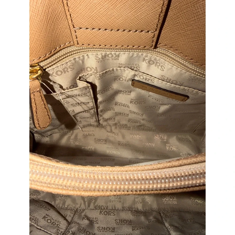 Michael Kors Hamilton Satchel Luggage Brown Saffiano Leather Handbag Gold Tone